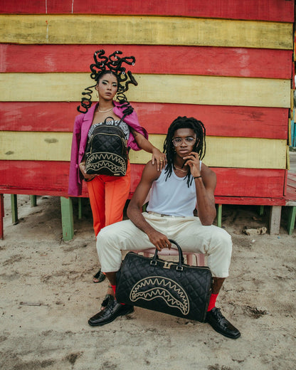NOIR QUILT GOLD CHAIN SHARK DUFFLE | Sprayground Discount