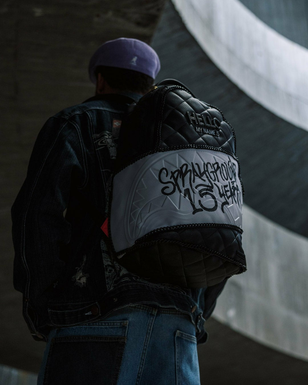 HELLO MY NAME IS 15 YEARS QUILTED BACKPACK (SUPER RARE) | Sprayground Clearance