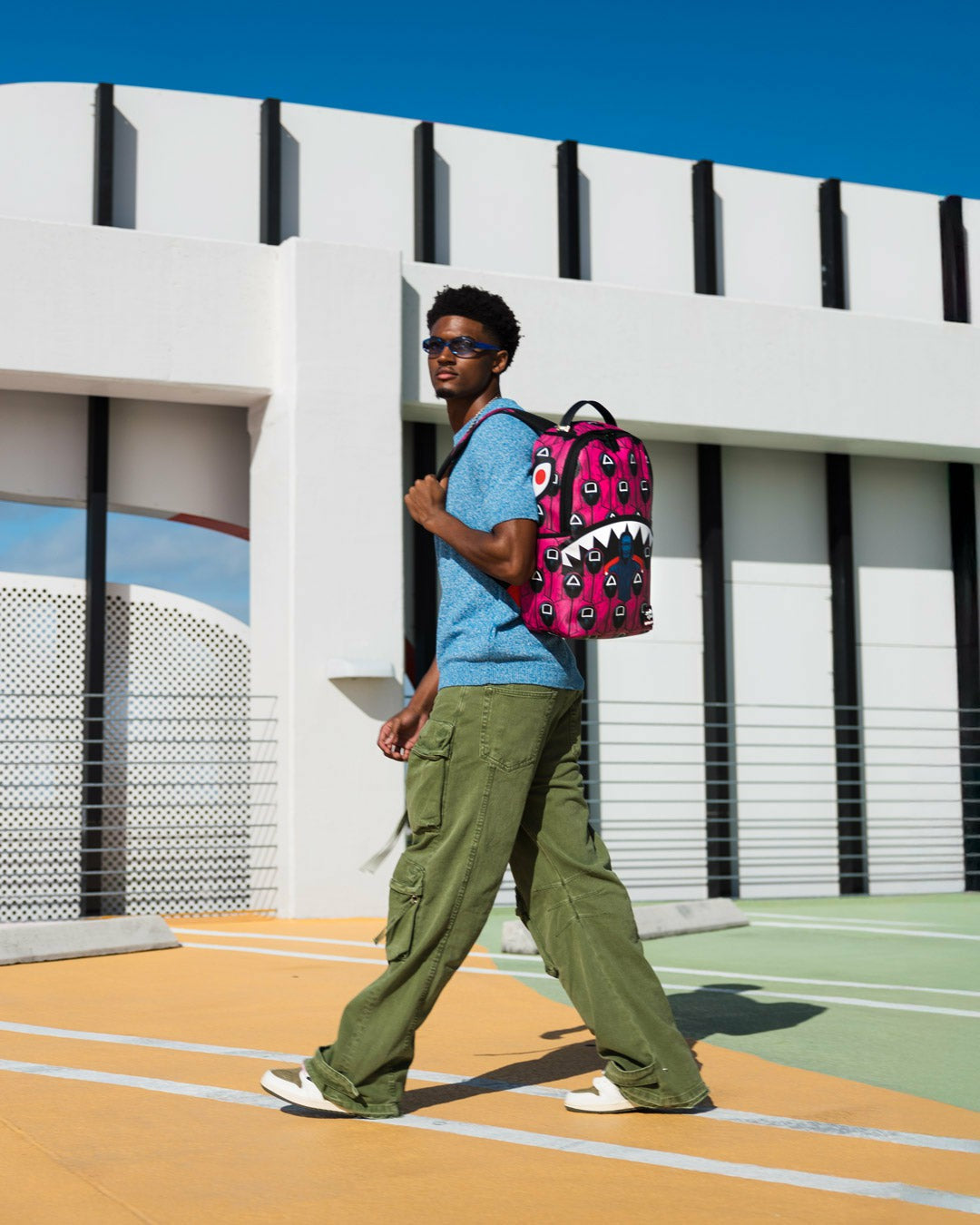 SQUID GAME COLLAB FRONT MAN & PINK GUARD SHARKS BACKPACK | Sprayground Discount