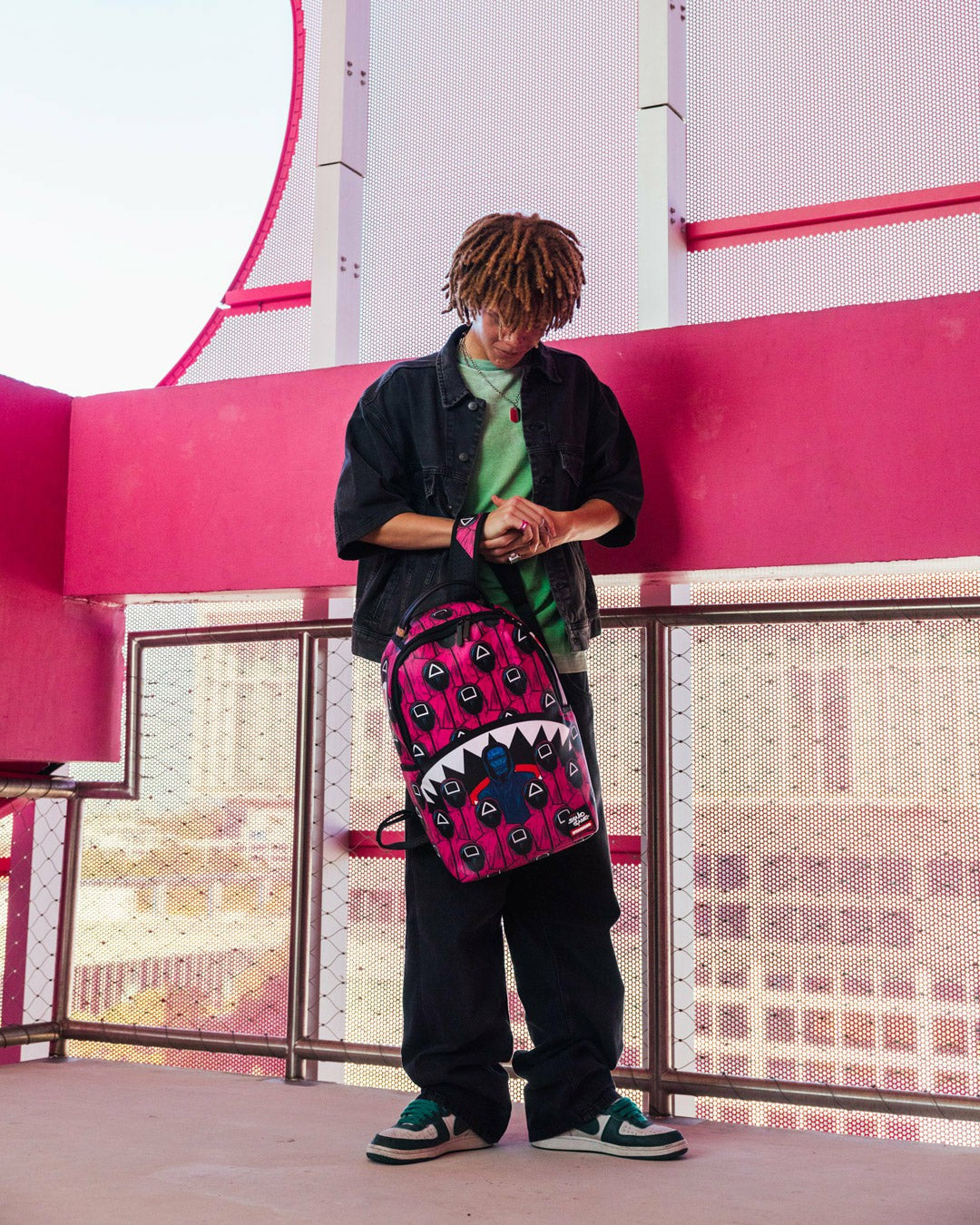 SQUID GAME COLLAB FRONT MAN & PINK GUARD SHARKS BACKPACK | Sprayground Discount