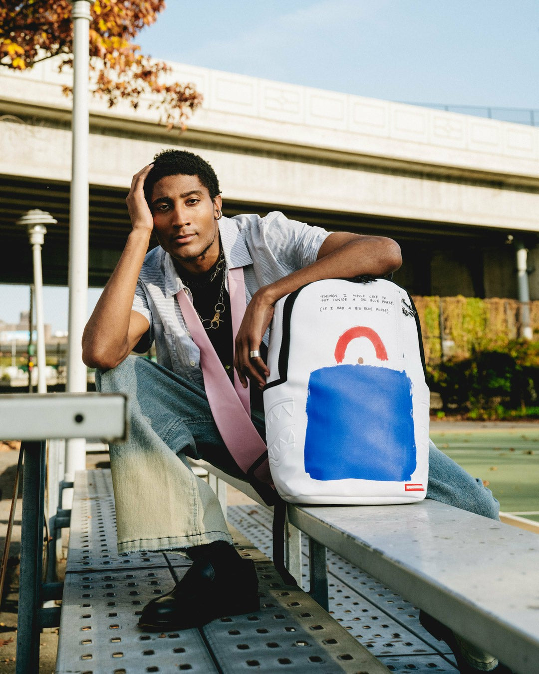 KEITH HARING BIG BLUE PURSE ART BACKPACK | Sprayground for sale
